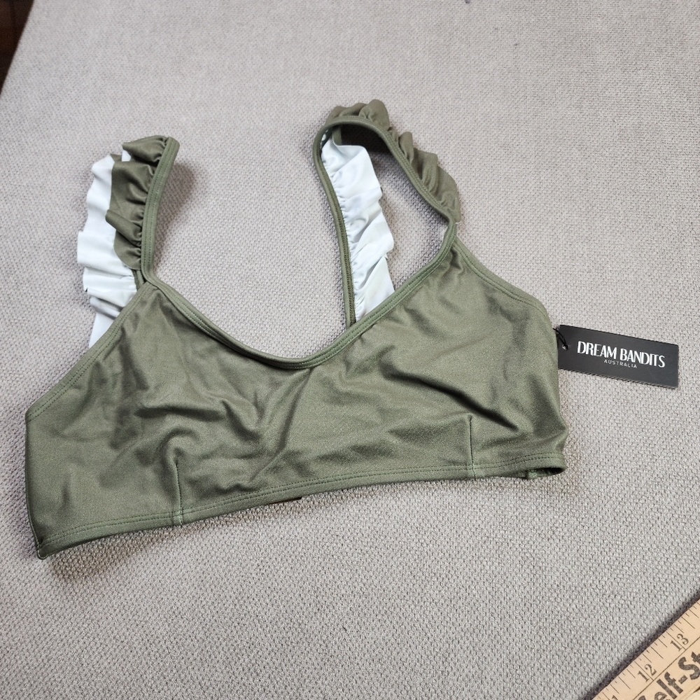 NWT Dream Bandits Australia Sustainable Green Byron Ruffle Trim Bikini Top Large